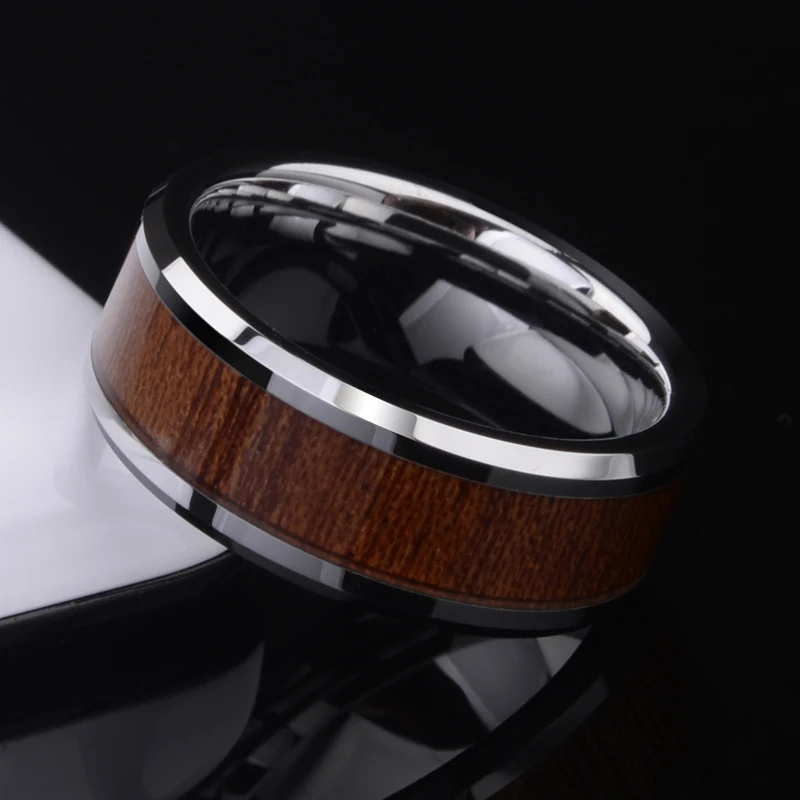 New Arrival 8mm Width Tungsten Carbide Rings for Man's Jewelry High Polished Inlay Koa Wood Comfort Fit Scratch Proof Size 7-11 |