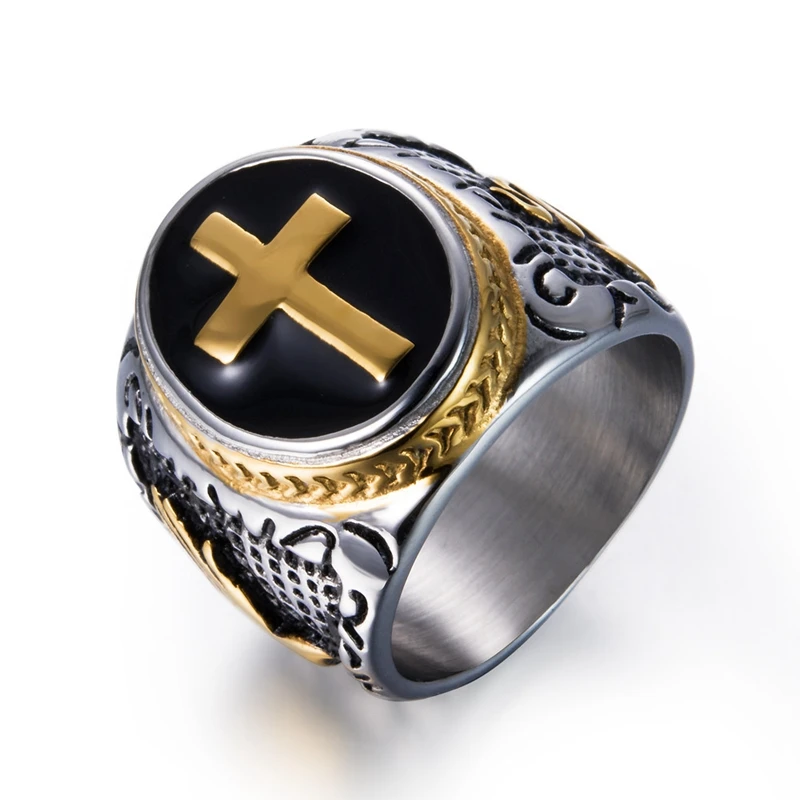 DANZE Cross Gold розовое золото мужские перстни крест титановая сталь средневековая