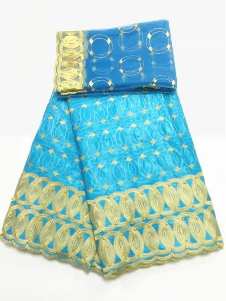 5Y Beautiful lemon green african Bazin brocade lace fabric and 2Y french net embroidery with beads for dress BZ1-1 | Дом и сад