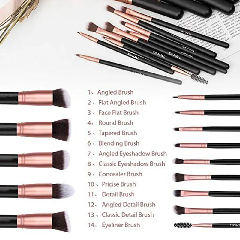 14 Pcs high quality Makeup Brushes Premium blush Synthetic Foundation Powder Concealers Eye Shadows Make up blending Brush Set | Красота и