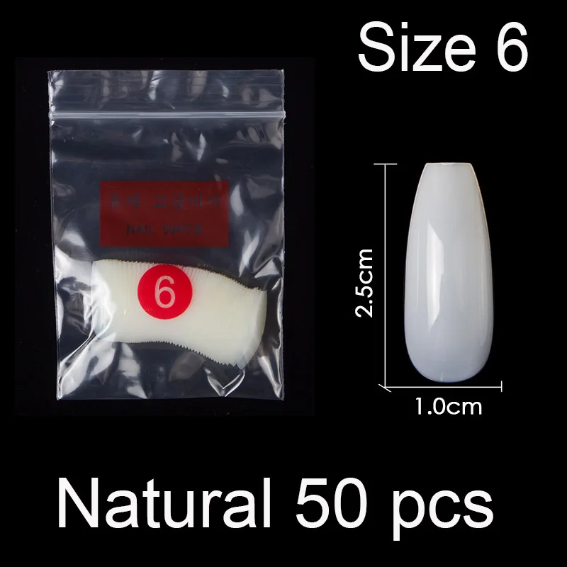 Natural Size 6 50 штук в упаковке определенного размера балерина гроб полное покрытие накладные ногти из акрила накладные ногти маникюр Размер 0 1 2 3 4 5 6 - Цвет: Natural Size 6
