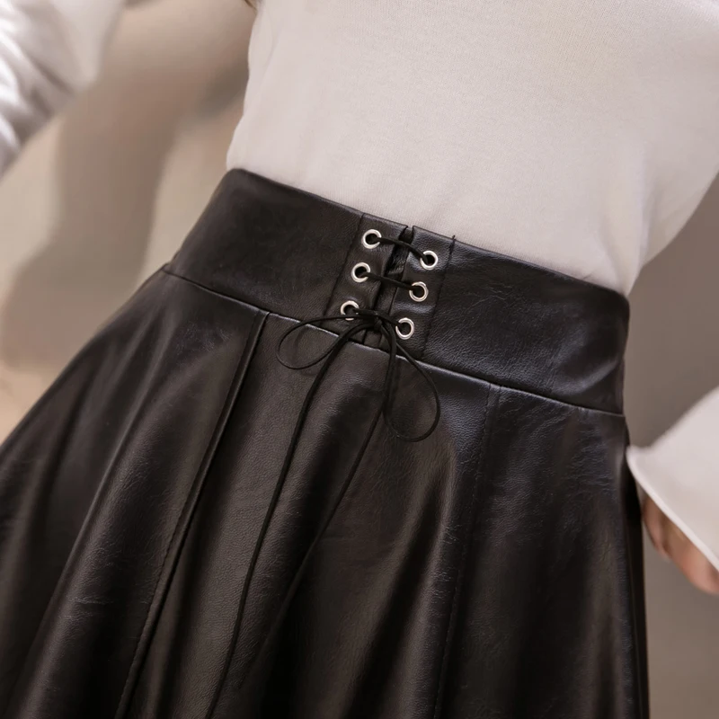 S-3xl 4xl 5xl осенняя и зимняя женская юбка из искусственной кожи размера плюс с