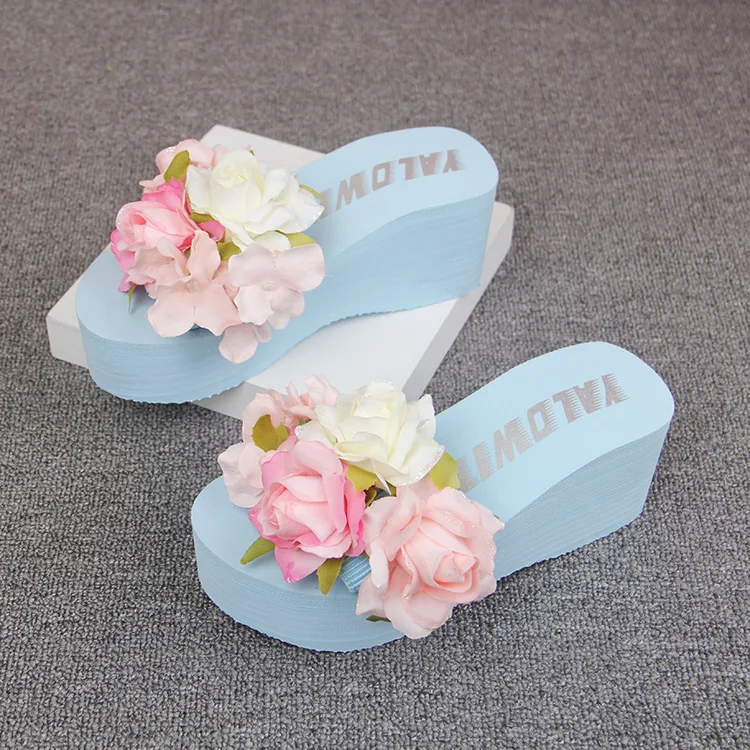 Летняя пляжная обувь с цветами получение клиновидные туфли женские тапочки