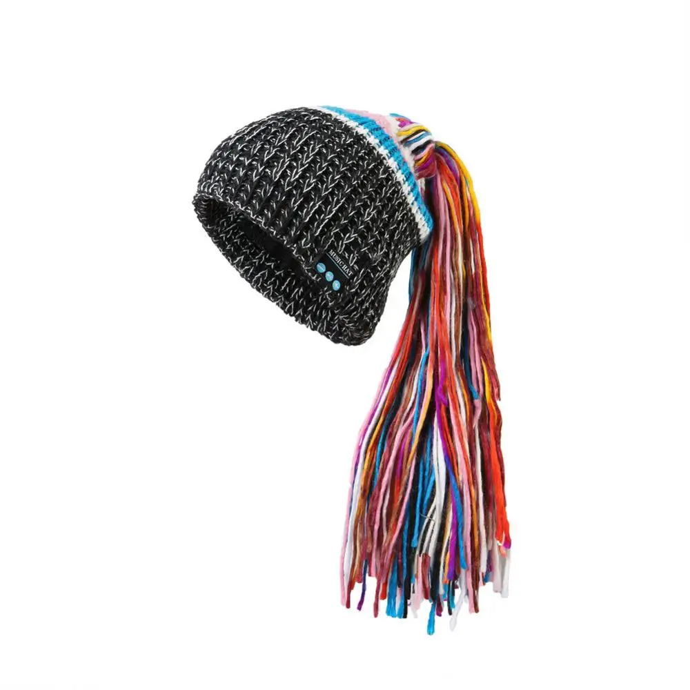 Модная женская зимняя Bluetooth шапочка шапка с беспроводными наушниками со встроенным микрофоном, лучший рождественский подарок - Цвет: Black