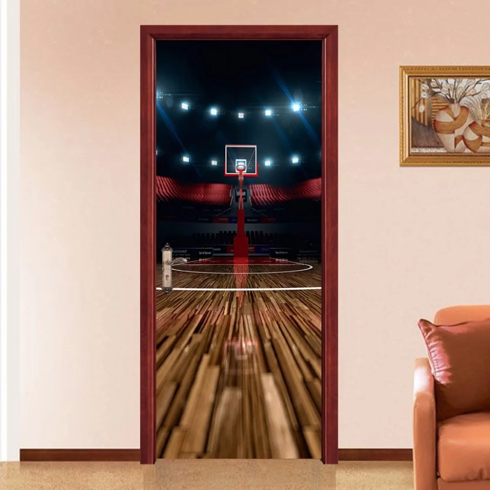 

Basketball Court 3D Door Stickers PVC Waterproof Door Renovation Mural Self Adhesive DIY Home Decor Decal