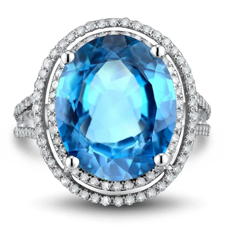 Обручальное кольцо из белого золота с натуральным топазом 11 х13 мм | Украшения и