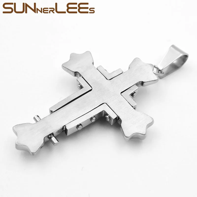 SUNNERLEES 316L нержавеющая сталь Иисус Христос крест кулон ожерелье византийский звено Цепочка Золото Серебро Черный Мужчины Мальчики подарок SP237