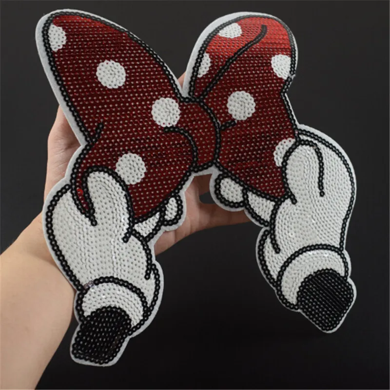 Iron on patches for clothing 25cm Dot Bow Red Sequined Fabric Sequins Strange things T shirt Women Patch Clothes Stickers | Дом и сад