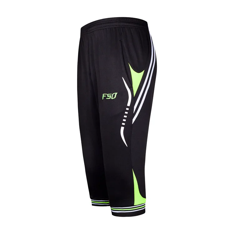 TOP Men Soccer Training Pants Quick Dry Football Cropped 3/4 Pants Male Sports Running Fitness Pants Zip pocket Sweatpants - Цвет: Зеленый