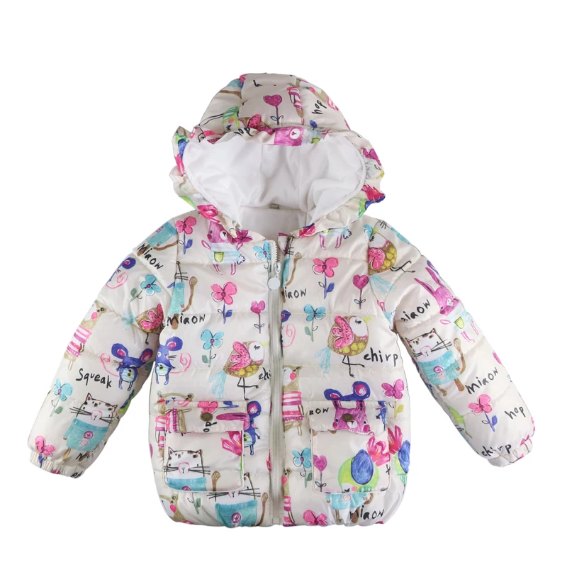 Winter Girls Jackets &amp Coats Boys Graffiti Parkas Hooded Cute Baby Girl Outerwear Cartoon Animals Children Clothing Kids | Детская