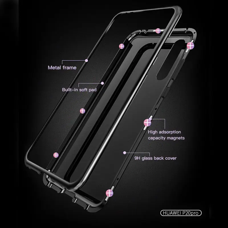 Магнитный металлический жесткий чехол для huawei P20 mate 10 Lite P10 Plus mate 20 mate 10 Pro X Honor 10 Lite V10 прозрачный чехол из закаленного стекла