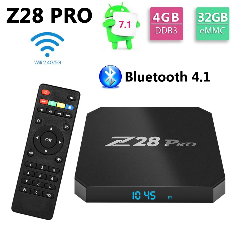 Z28 PRO 4 ГБ Оперативная память 32 Встроенная Android 7 1 ТВ коробка RK3328 ядра 2 г/5 г Wi-Fi Bluetooth