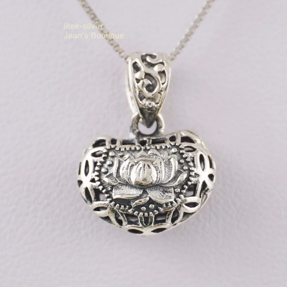 Sterling Silver Chinese Lotus Long Life Lock Charm Necklace Pendant A2224 | Украшения и аксессуары