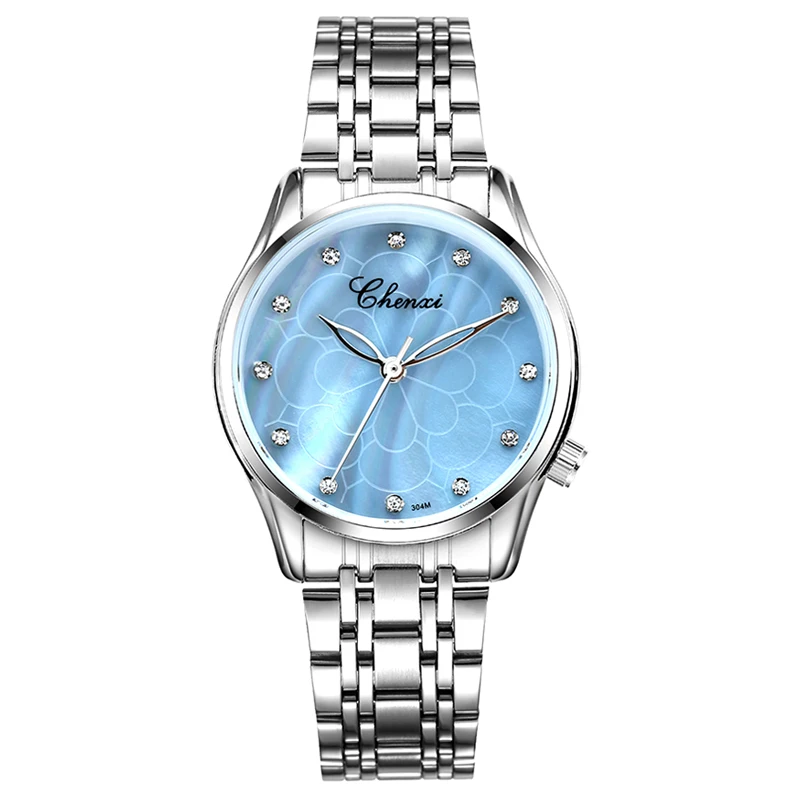 Light Blue Dial CHENXI брендовые новые модные женские кварцевые часы Роскошные наручные часы женские часы из нержавеющей стали женские кварцевые часы со стразами - Цвет: Light Blue Dial