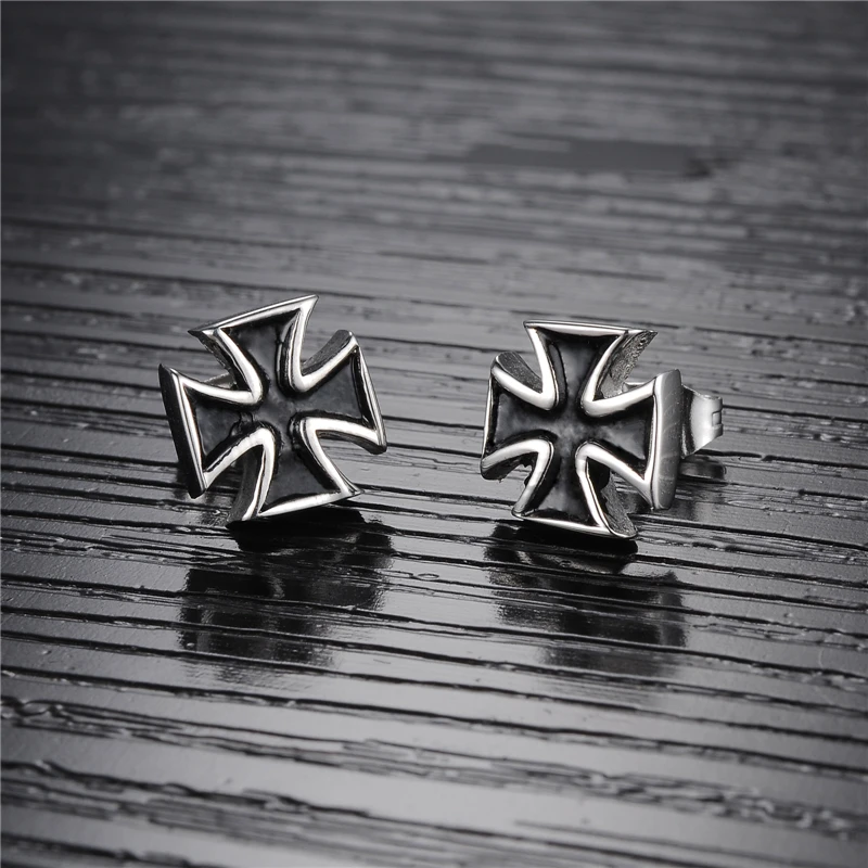 NEWBUY 2021 Fashion Men Punk Style Cross Stud Earrings High Quality Stainless Steel Male Party Earring Jewelry Hot Sale | Украшения и