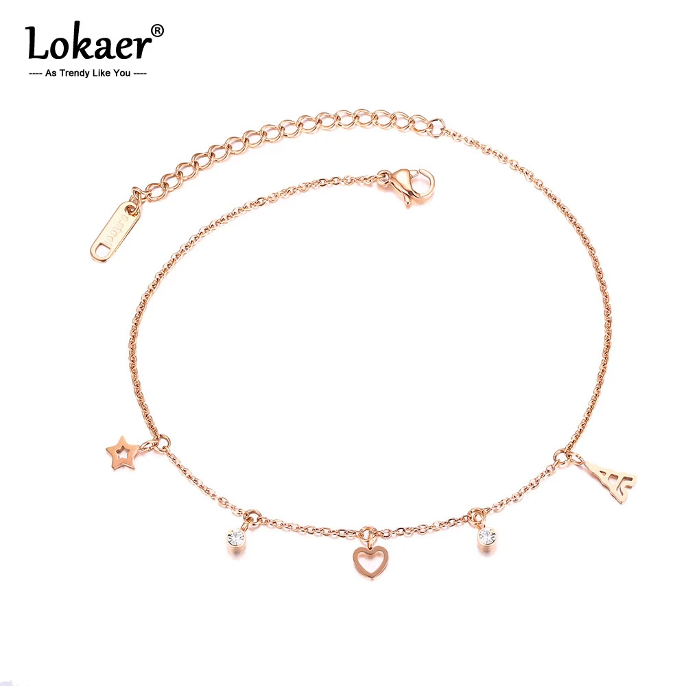 Lokaer Титан Сталь пляжные босоножки в богемском стиле с цепочкой женские браслеты для щиколотки для девочек Мода в форме сердца в форме звезды башня очаровательный ножной браслет ювелирные изделия OGZ088