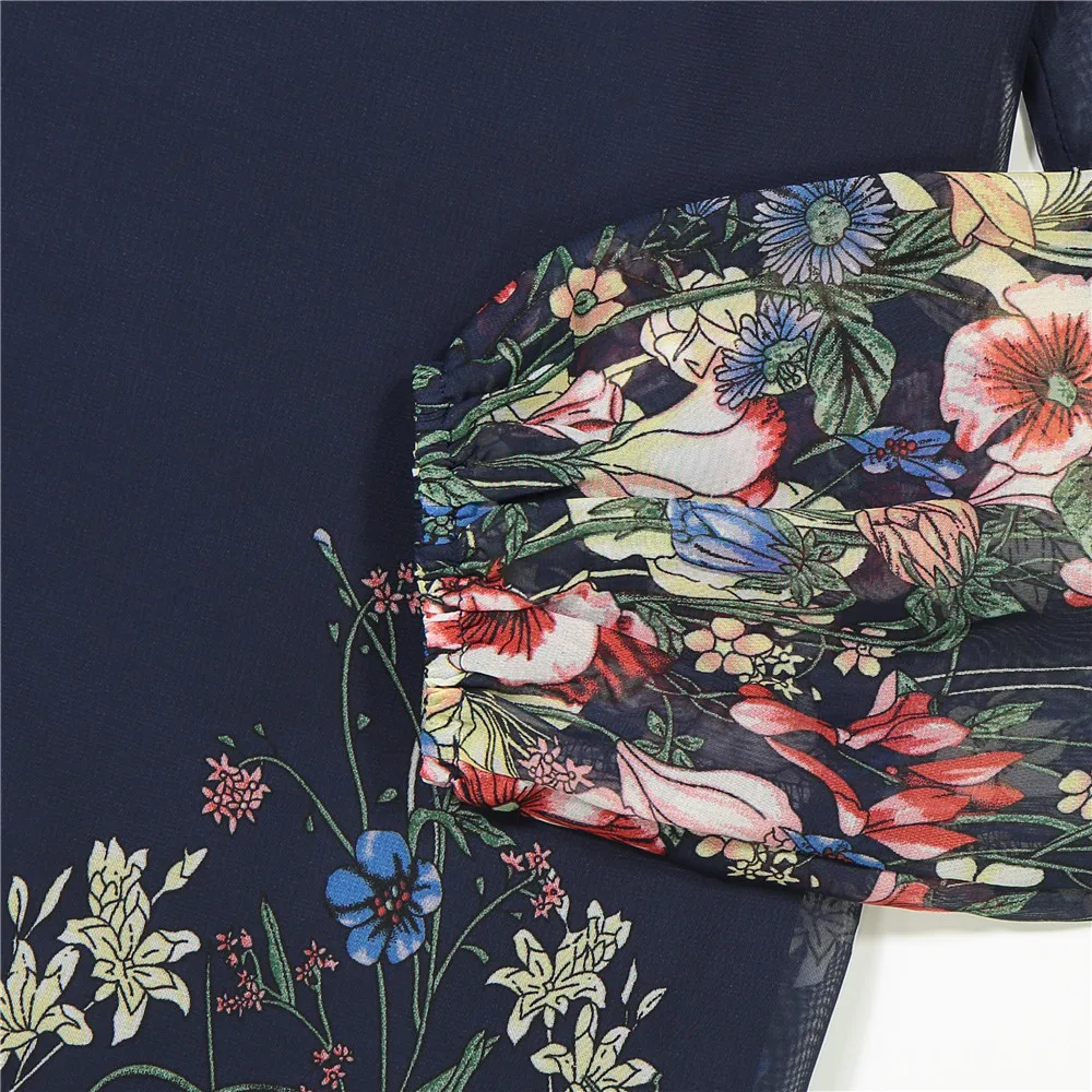 Женские 2018 летнее платье с длинными рукавами фонариками Цветочный принт