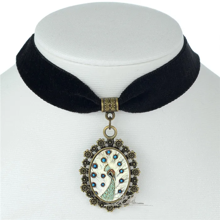 16 стилей винтажное ожерелье павлина черная бархатная лента колье Овальный