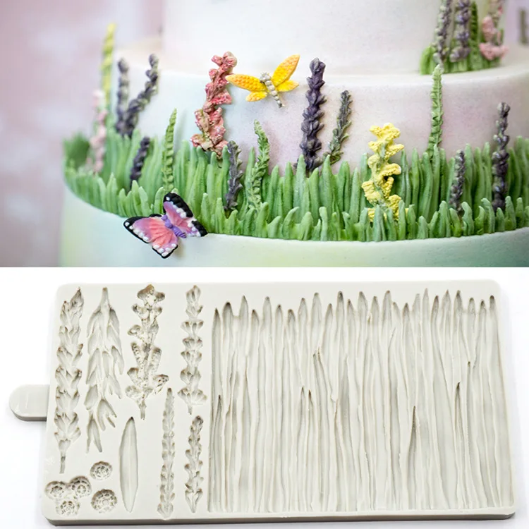 Wild Meadow Silicone Mould Lavender Cake Border Fondant DIY Baby Birthday Decorating Tools Candy Chocolate Gumpaste Molds K321