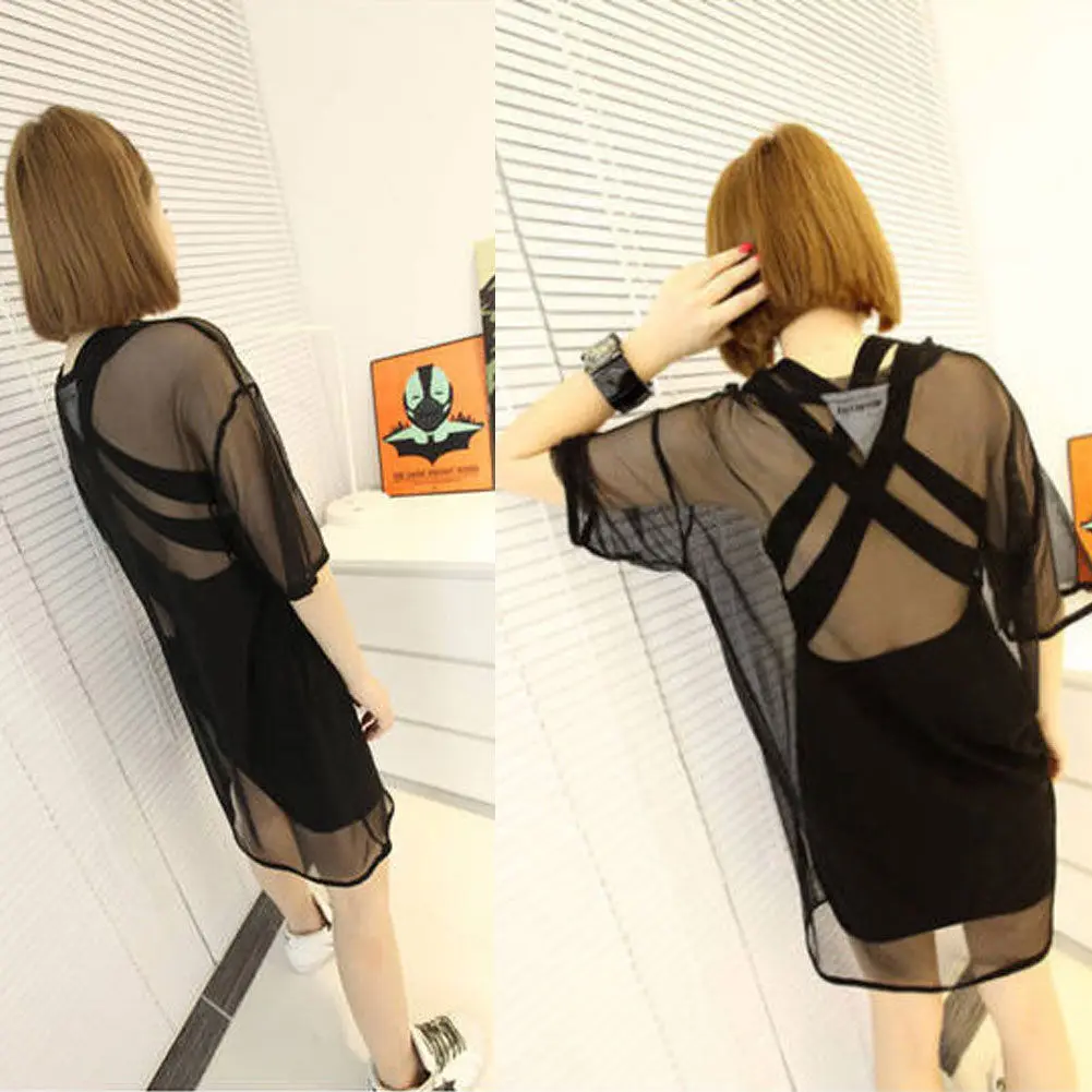 

Лидер продаж, женское шифоновое прозрачное Сетчатое пляжное платье, женское сексуальное мини-бикини, накидки, купальник 2 цветов, купальник с коротким рукавом