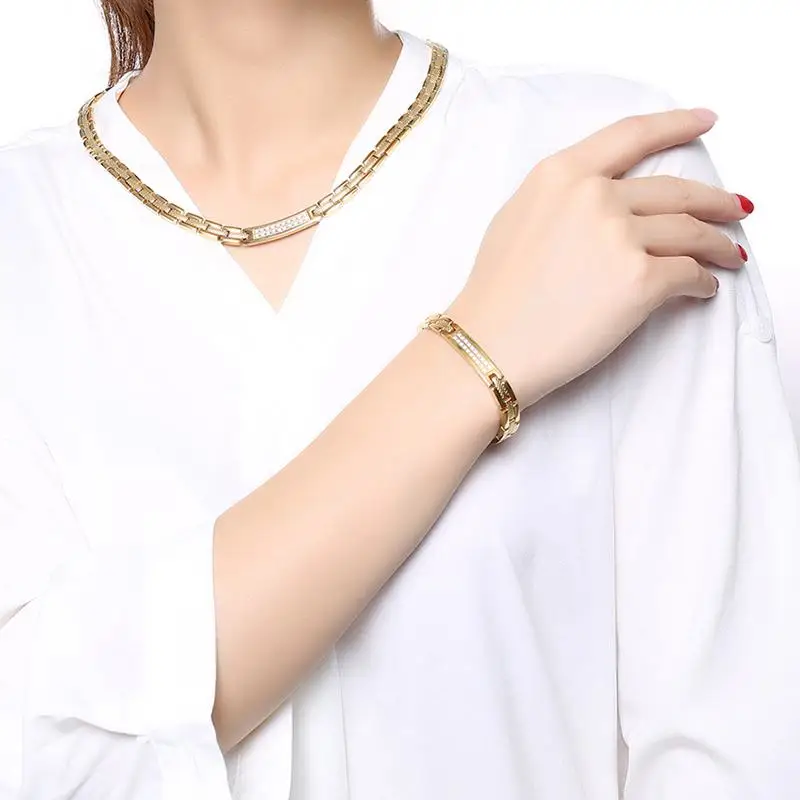 Vnox Для женщин здоровья браслет золото-цвет cz Камни Магнитная Мощность Браслеты