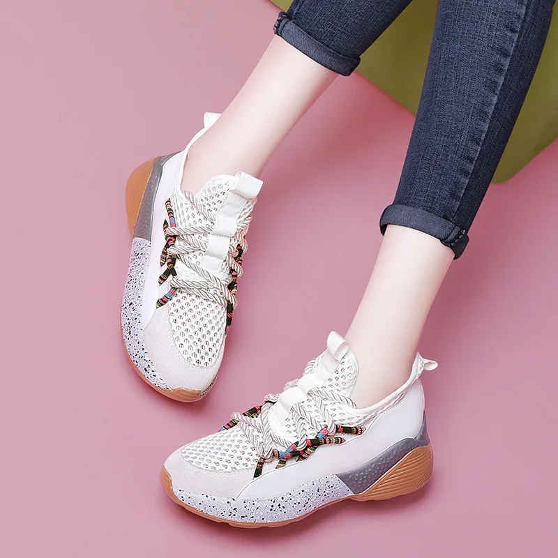 2019 New Spring autumn Ultralight platform sneakers women Hot sale fashion white jogging leather Lace-up casual shoes | Обувь