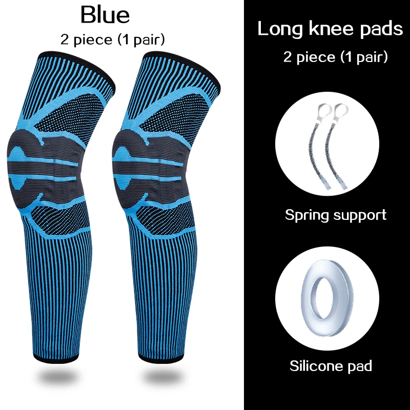 2 Pieces Long Blue REXCHI Эластичные Силиконовые Мягкие баскетбольные наколенники Поддержка коленный фиксатор наколенники для фитнеса снаряжение волейбол Спорт протектор - Цвет: 2 Pieces Long Blue