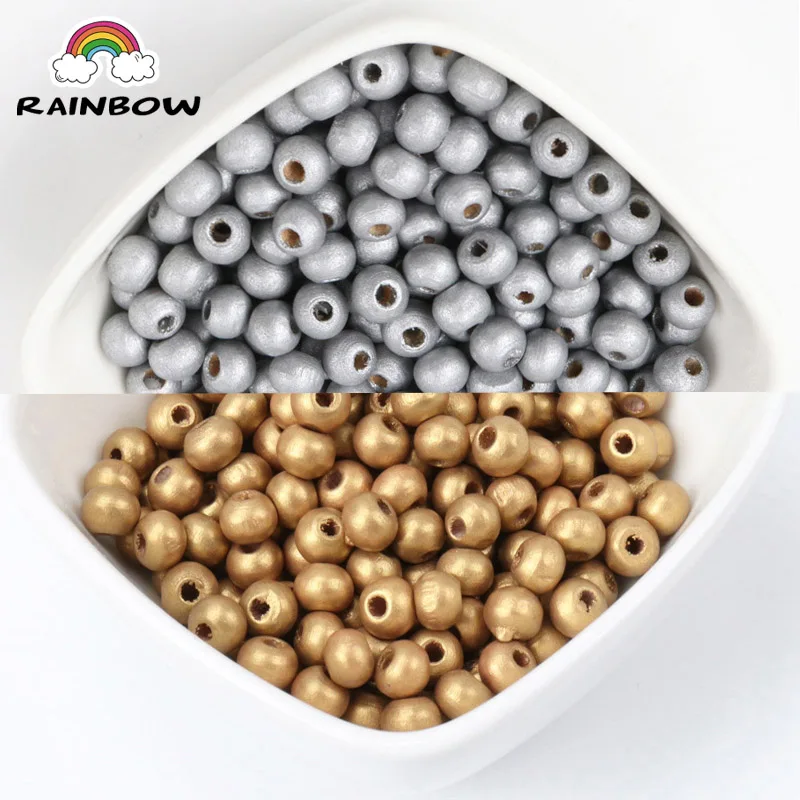 Круглые бусины-шарики из белого и золотого натурального дерева 6/8/10/12 мм |