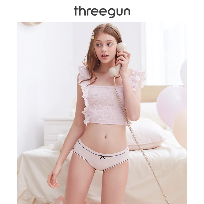THREEGUN BAILIAN нижнее белье 3 шт. женские трусики хлопок в рубчик растягиваются низкая
