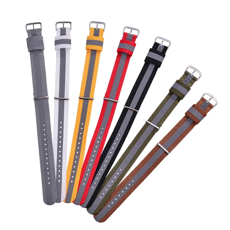 Reflective Nylon Strap Nato Strap Fabric Nylon Watchband Buckle Belt for 007 James Bond Watch Bands Colorful Rainbow