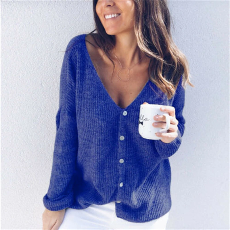 Модная женская одежда однотонный вязаный свитер на пуговицах с длинным рукавом