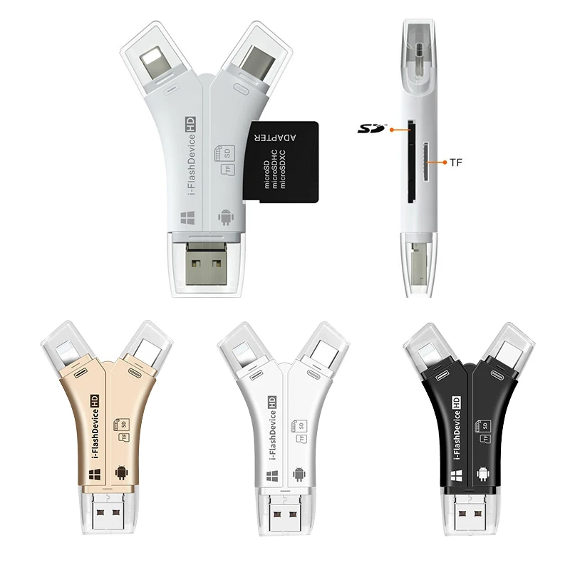 4 в 1 i флэш накопитель USB TF Micro SD кардридер адаптер для iPhone iPad Macbook air Android телефон