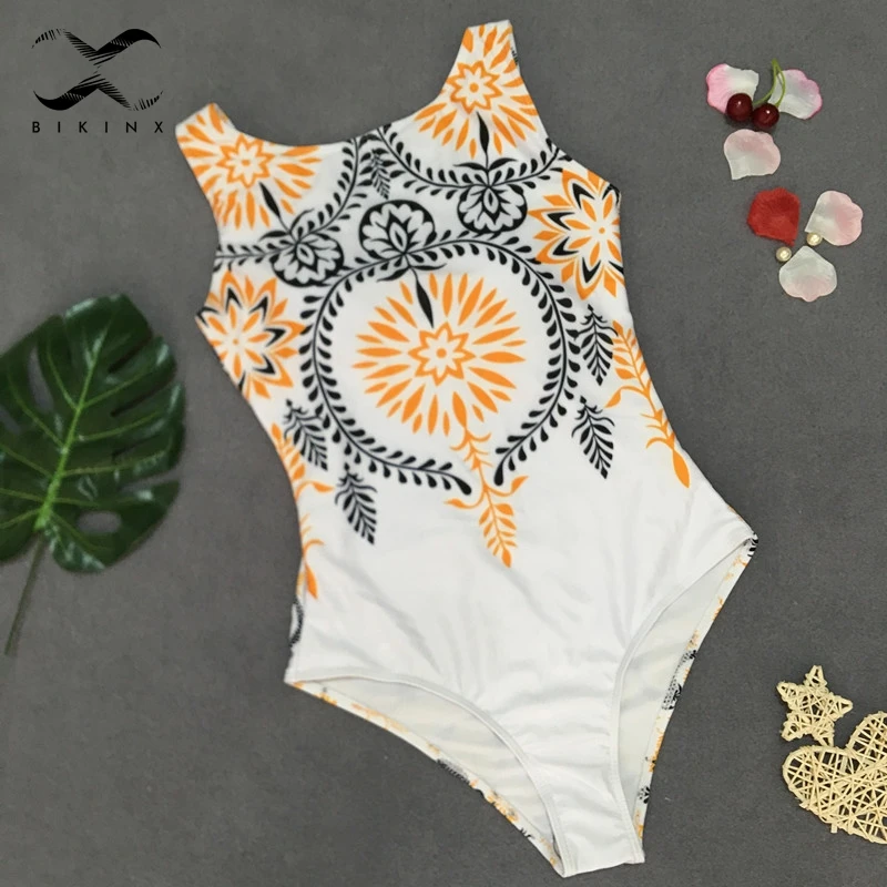 Bikinx, ретро принт, цельные костюмы, сексуальный боди, пуш-ап, женский купальник,, купальник, женский купальник, черный бикини, монокини - Цвет: Белый