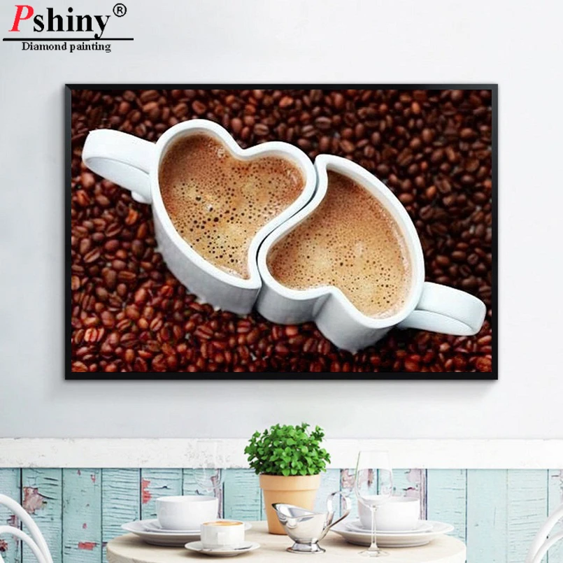 

Pshiny 5d diamond painting Heart Coffee Cup cross stitch picture with Rhinestones diamond embroidery full display love gift F138