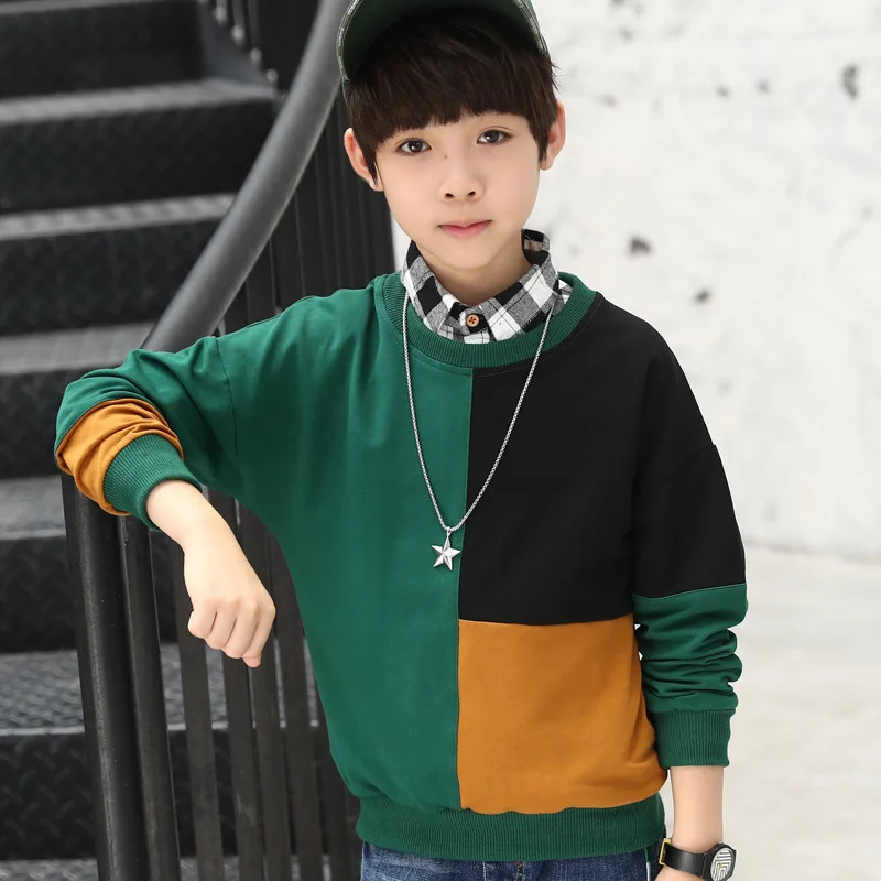 Модные детские топы в стиле пэтчворк для мальчиков осень 2018 хлопковые футболки с