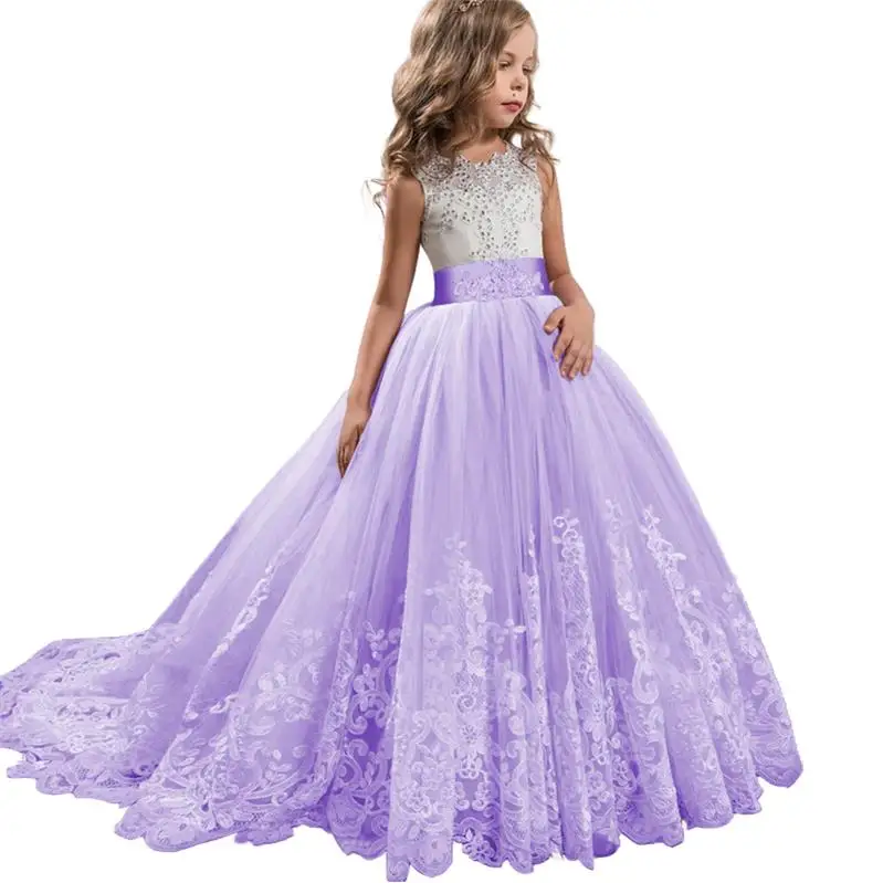 Light purple Высококачественное летнее платье с цветочным узором для девочек; детское платье; детская одежда; костюм принцессы; вечерние свадебные платья для малышей; Vestido Comunion - Цвет: Light purple