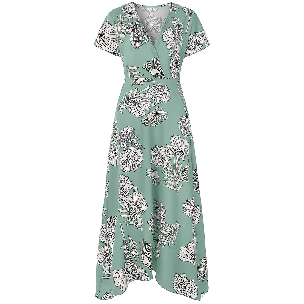 Женское Цветочное платье с коротким рукавом длинное Повседневное v образным