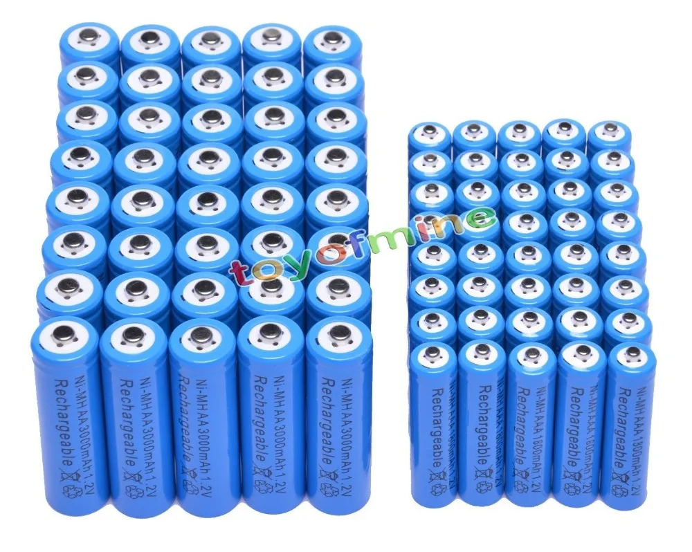 

40AA + 40 AAA 1.2V 1800mAh 3000mAh NiMH Blue Rechargeable Battery Cell