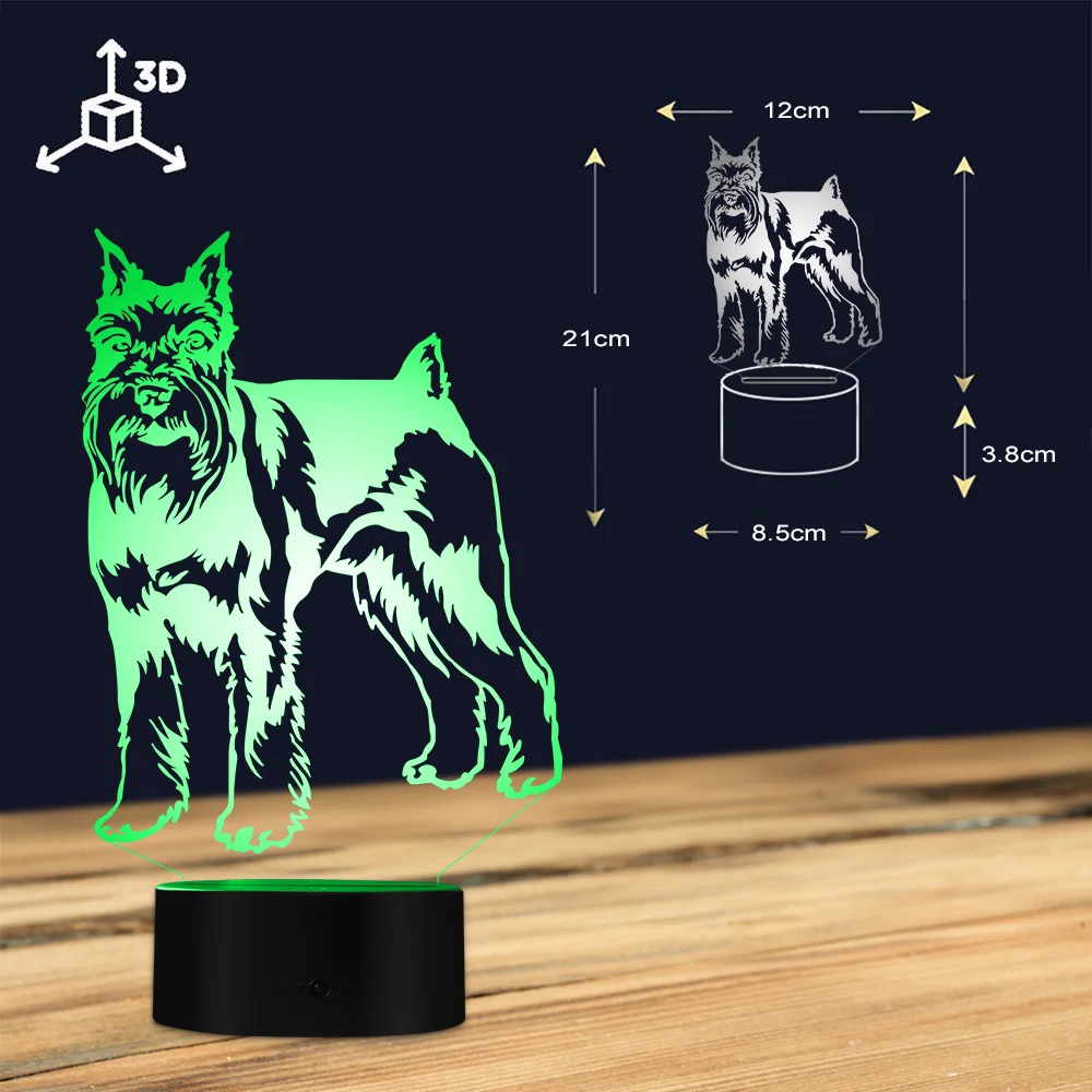 Миниатюрный Schnauzer стоящий портретный собачий светодиодный ночник 3D настольный