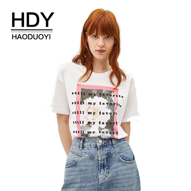 Футболка HDY Haoduoyi с цветочным принтом для девочек подростков 2019|Футболки| |