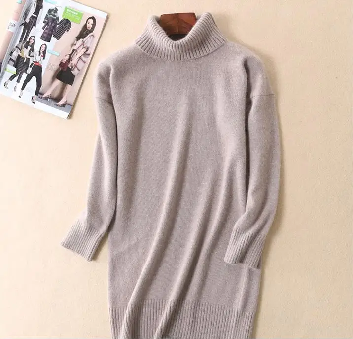 Long Version Thick Cashmere cotton Blended Knitted Sweater Women 2021 Autumn Winter Solid Color Pullover Pull Femme Turtleneck | Женская