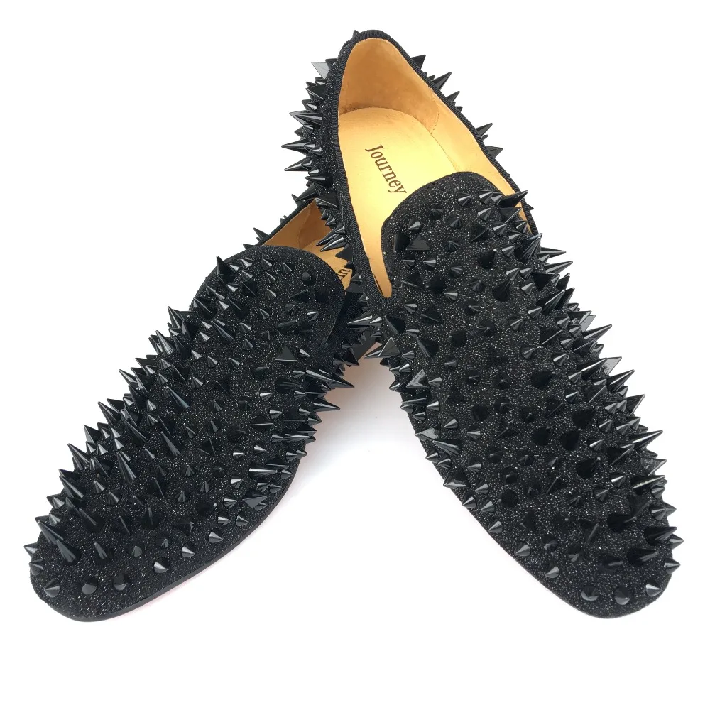 Лоферы мужские кожаные с черными шипами и красной подошвой Размер 7-14 | Обувь