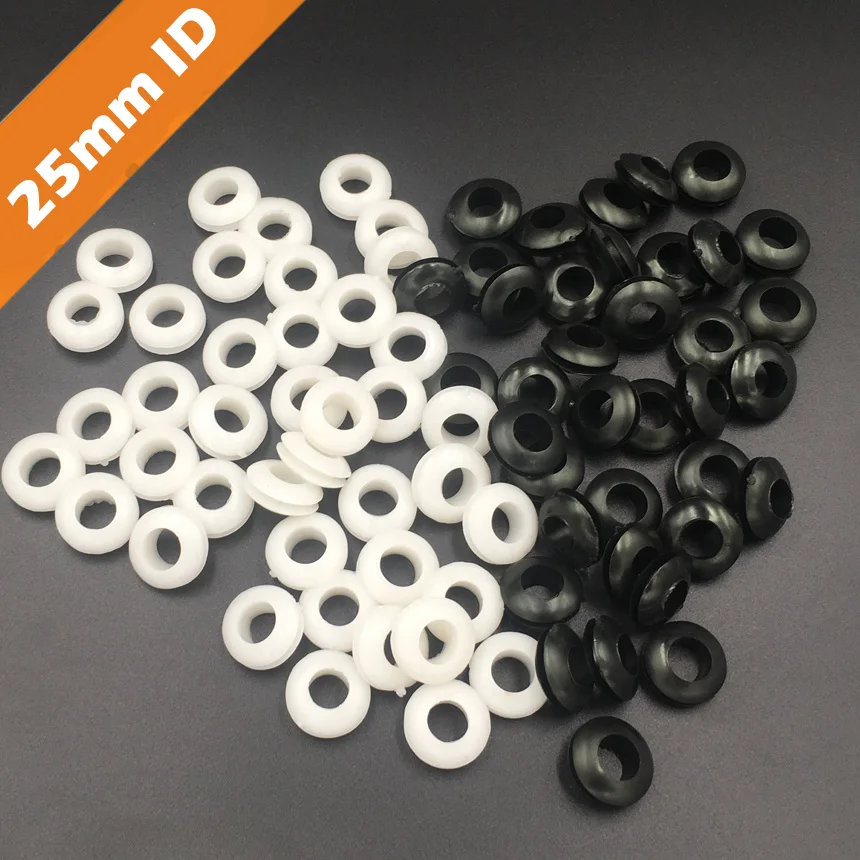 

15pcs 25mm Inner Diameter Black White Dual Side Open Hole Plug Cable Wiring Rubber Protector Ring Seal Grommet Gasket