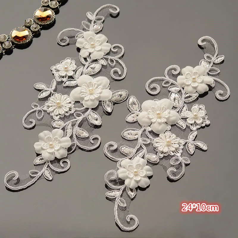 3D Аппликации бусины кружева цветы вышитые цвета слоновой кости кружевные