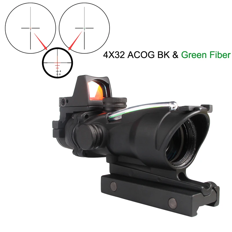 Тактический ACOG 4x32 светодиодный прицел HD прицел с подсветкой прицел с рефлектором Регулируемый мин Красный точка зрения 6-0058