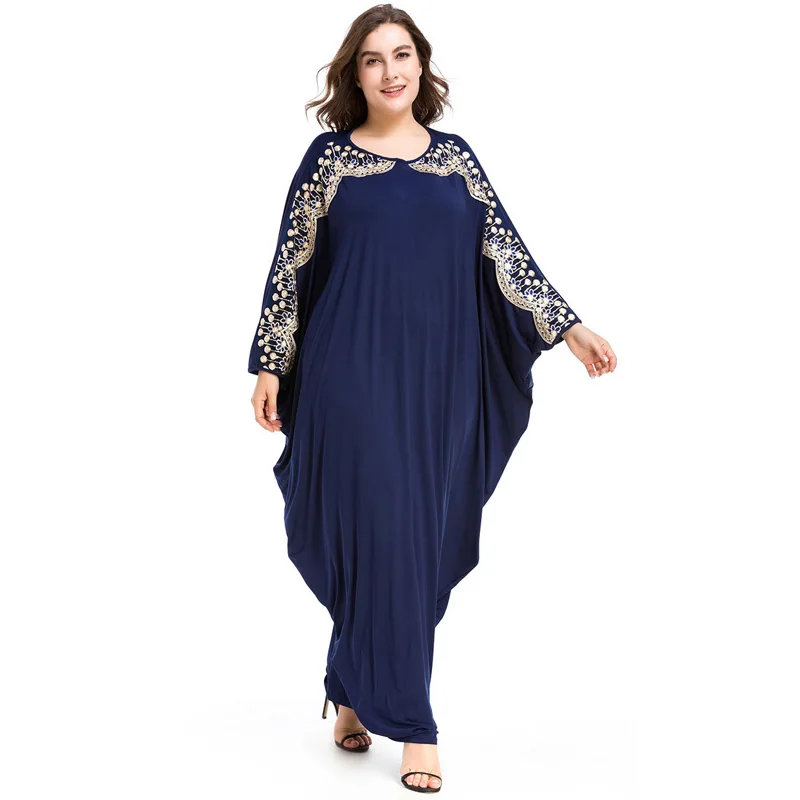 Loose large size women's dresses muslim abaya dress dubai bat sleeves islamic dress arabic kaftan plus size islamic clothing