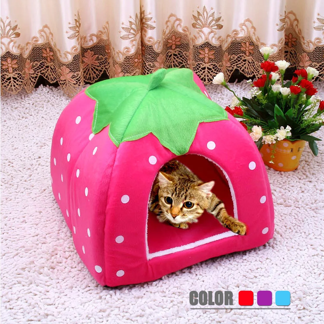Оптовая продажа мягкий домик для собак в форме клубники милая будка теплая