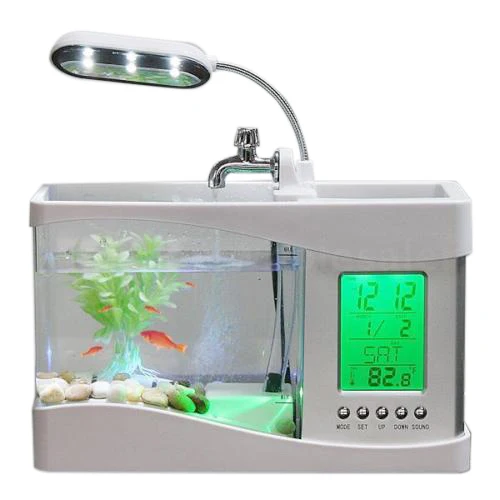 

HOT Home Aquarium Small Fish Tank USB LCD Desktop Lamp Light LED Clock White