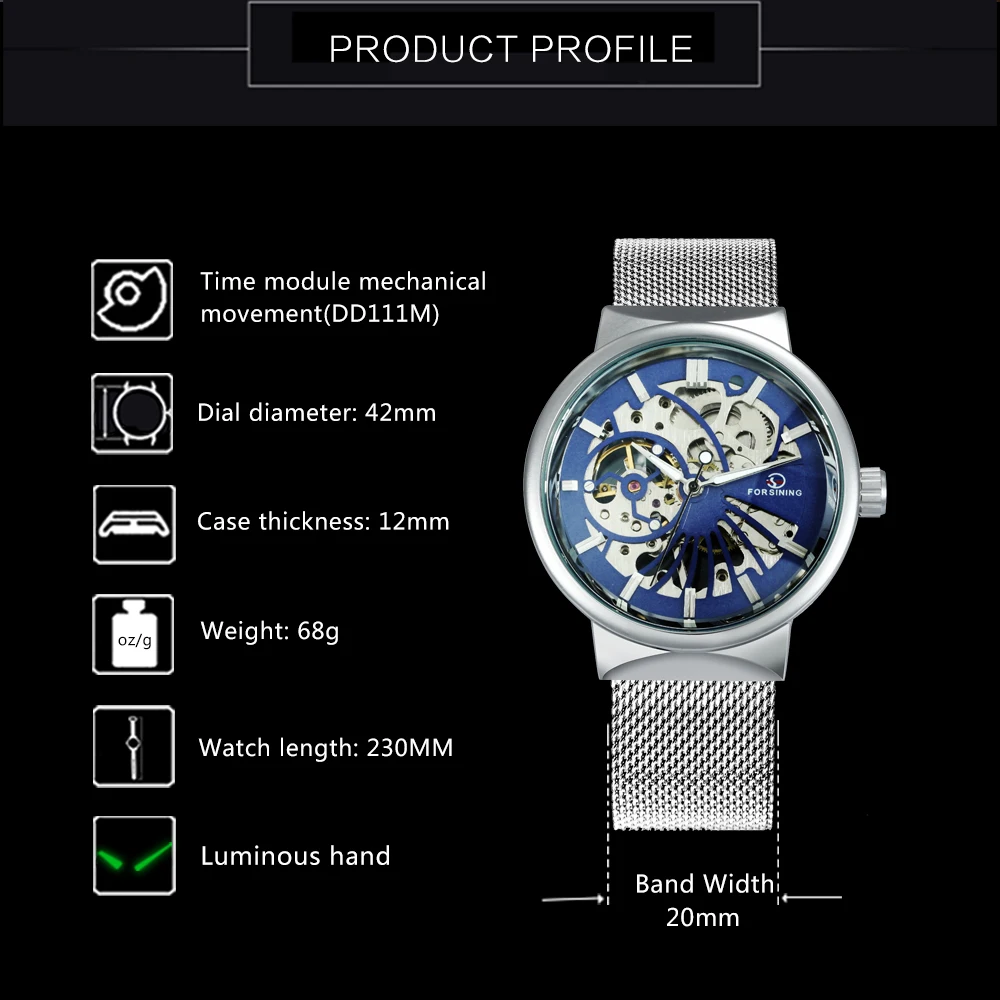 FORSINING Лидирующий бренд роскошные модные мужские часы механические для мужчин