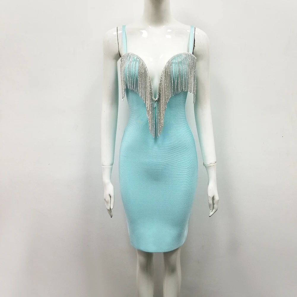 Высококачественное зеленое платье с кисточками без рукавов в стиле Звезд